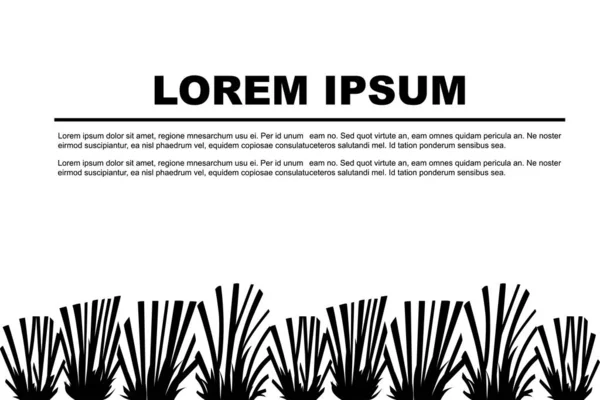 Μαύρη σιλουέτα γρασίδι και θάμνους σύγχρονο σχέδιο φύλλωμα για διακόσμηση κήπου ή δημόσιου πάρκου επίπεδη διανυσματική απεικόνιση σε λευκό φόντο οριζόντια θέση σχεδιασμού φυλλάδιο για κείμενο — Διανυσματικό Αρχείο
