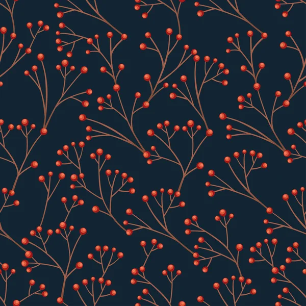 Безшовний візерунок ягід червоної смородини на гілці без листя плоский Векторні ілюстрації на темному фоні — стоковий вектор
