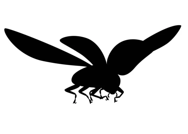 Czarna sylwetka biedronka z otwartą skorupą i skrzydłami latający chrząszcz kreskówka błąd projekt płaski wektor ilustracja izolowane na białym tle — Wektor stockowy