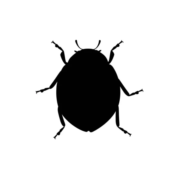 Черный силуэт ладибуга с закрытой оболочкой жука-карикатуриста Дизайн плоской векторной иллюстрации изолированной на белом фоне — стоковый вектор