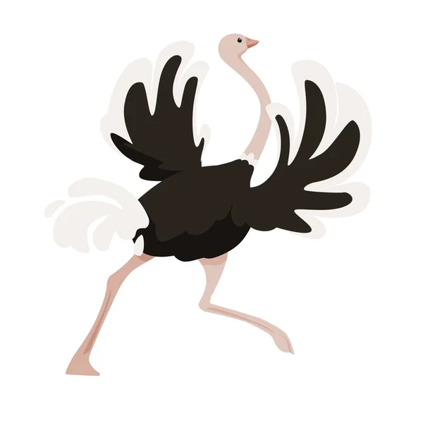 かわいいダチョウを実行しているアフリカの飛行鳥の漫画動物のデザインフラットベクトルイラスト白の背景に隔離 — ストックベクタ