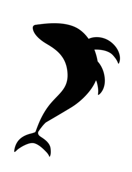 Schwarze Silhouette großer blauer Wal Karikatur Tier Design größte Säugetier auf der Erde flache Vektorillustration isoliert auf weißem Hintergrund — Stockvektor