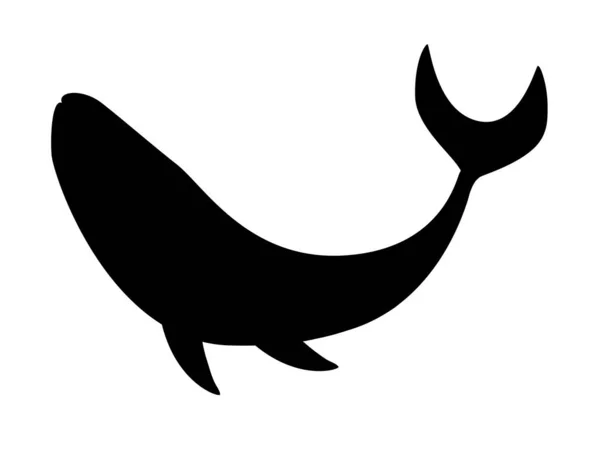 Чорний силует великий синій кит мультфільм дизайн тварин найбільший ссавець на землі плоский Векторні ілюстрації ізольовані на білому тлі — стоковий вектор