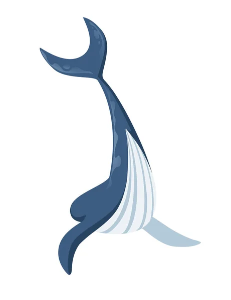 Nagy kék bálna rajzfilm állat design legnagyobb emlős a földön lapos vektor illusztráció elszigetelt fehér háttér — Stock Vector