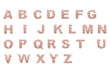 Alfabe harfleri yapraklı ve dutlu dallar botanik çiçekler çiçek stili sanat tasarım elementi düz vektör çizimi