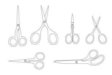 Beyaz arkaplanda makas dizisi düz vektör çizimi