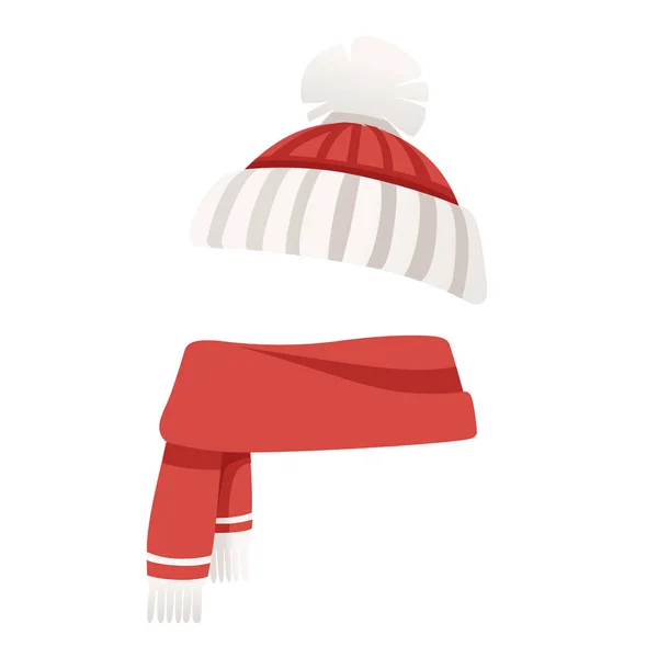 冬の暖かいセットスカーフと帽子フラットベクトルイラスト上の白い背景 — ストックベクタ