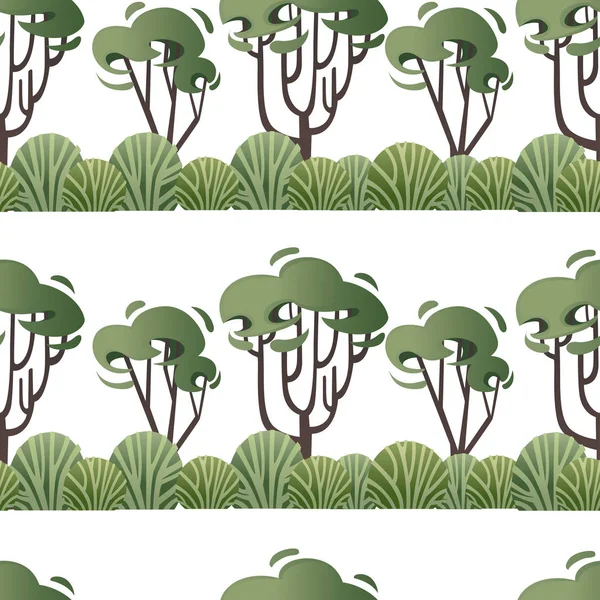 Forêt à feuillage vert à dessin moderne avec arbres et buissons illustration vectorielle plane sur fond blanc — Image vectorielle