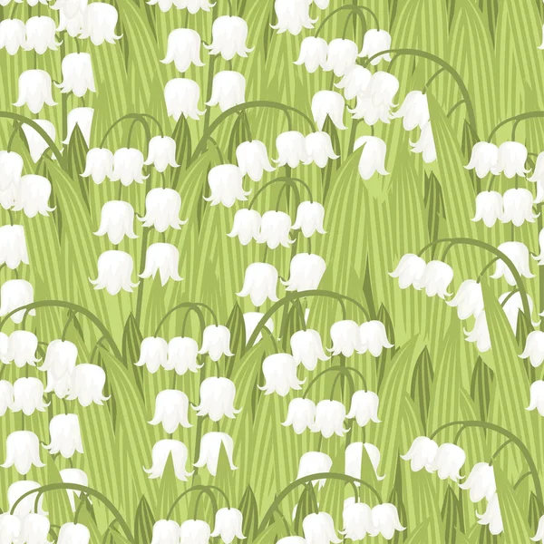 Modèle homogène convallaria majalis lille printanière du modèle floral vert de vallée et illustration vectorielle herbacée plate — Image vectorielle
