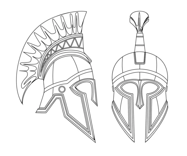 Греческий спартанский железный шлем с гербовым очертанием элементов брони древний шлем плоский векторный рисунок, изолированный на белом фоне — стоковый вектор