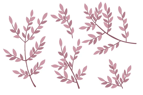 Ensemble de branches d'arbre dessinées à la main avec des feuilles fleurs florales dessinées à la main style scandinave élément graphique illustration vectorielle plane — Image vectorielle