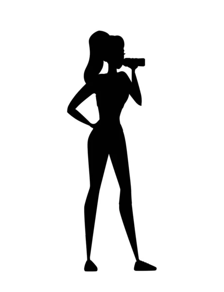 Atractiva mujer joven con ropa de deporte y agua potable en botella dibujos animados diseño diseño vectorial plano ilustración. — Vector de stock