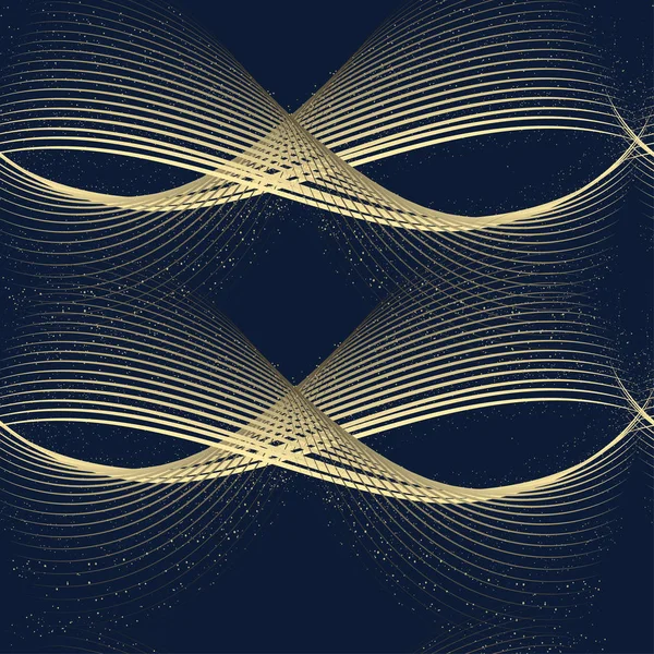 어두컴컴 한 배경 위에 평평 한 벡터 그림을 그려 놓은 혼란 스러운 기하학적 선들의 흐릿 한 패턴 — 스톡 벡터