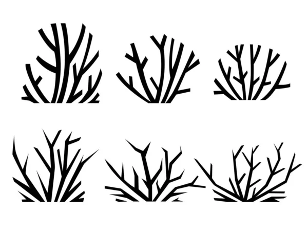 Plantas de arena del desierto de silueta negra y espinas teñidas de ilustración vectorial plana aislada sobre fondo blanco. — Vector de stock