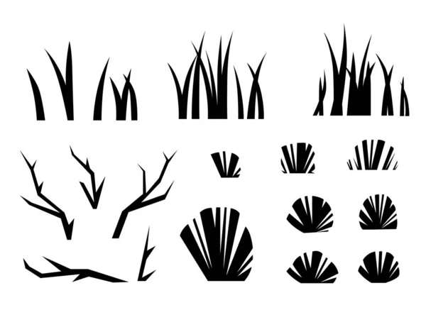 Plantas de arena del desierto de silueta negra y espinas teñidas de ilustración vectorial plana aislada sobre fondo blanco. — Vector de stock