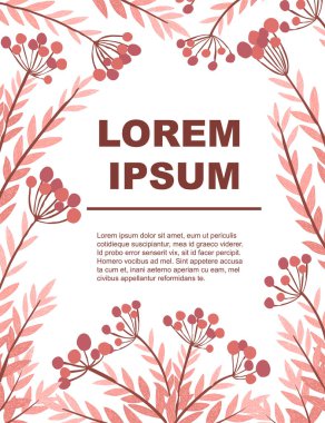 El ilanları, kart tasarımı, ağaç dalları, yapraklar ve böğürtlenlerle çizilmiş. Çiçekli el, İskandinav tarzı sanat tasarımı öğesi düz vektör çizimi..