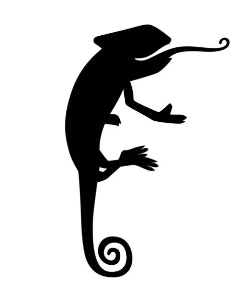 Silhouette Noire Mignonne Petit Lézard Caméléon Dessin Animé Animal Dessin — Image vectorielle