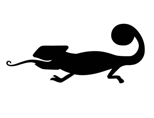 Silhueta Preta Bonito Pequeno Camaleão Lagarto Desenho Animal Desenho Plano — Vetor de Stock