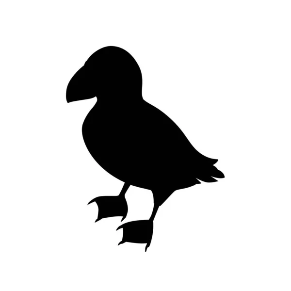 Czarny Sylwetka Atlantycki Puffin Ptak Kreskówka Zwierząt Projekt Płaski Wektor — Wektor stockowy