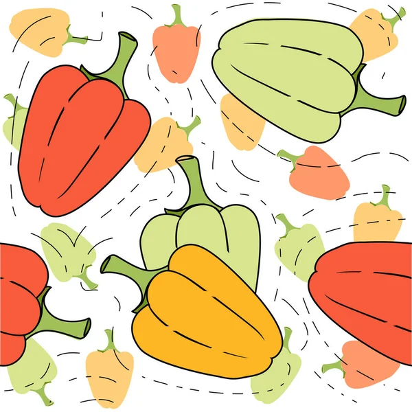 Seamless Pattern Colorful Bell Peppers Flat Vector Illustration White Background — Stock Vector