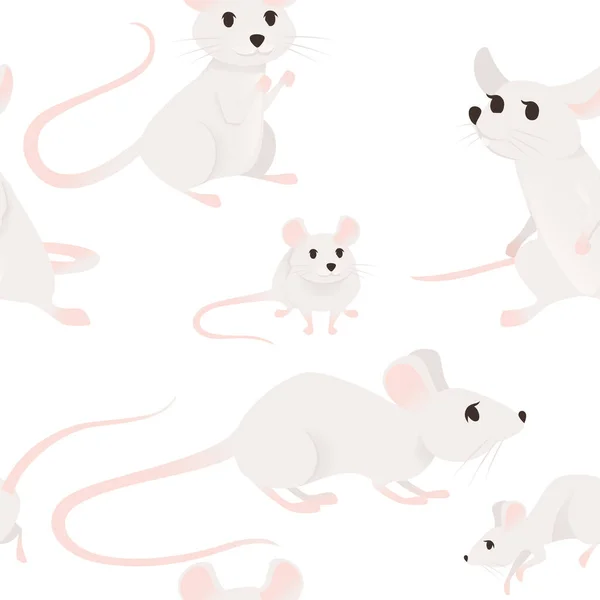 Seamless Pattern Cute Cartoon Mouse Small White Mouse Flat Vector — Stock Vector