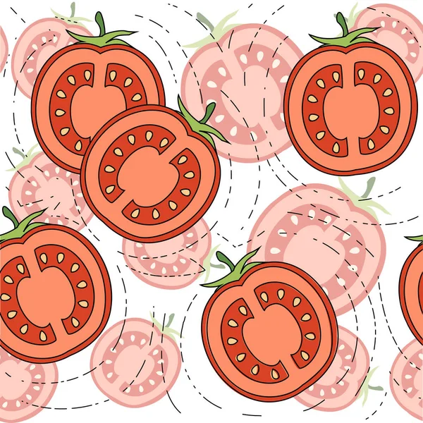 Pola Irisan Tomat Tanpa Dasar Dengan Daun Hijau Gambar Vektor - Stok Vektor