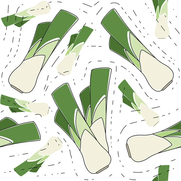 Απρόσκοπτη Μοτίβο Πράσινο Πράσο Λαχανικών Επίπεδη Διανυσματική Απεικόνιση Λευκό Φόντο — Διανυσματικό Αρχείο