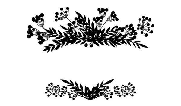 Черный Силуэт Рамка Верхней Нижней Стороны Рисованные Ветви Деревьев Листьями — стоковый вектор