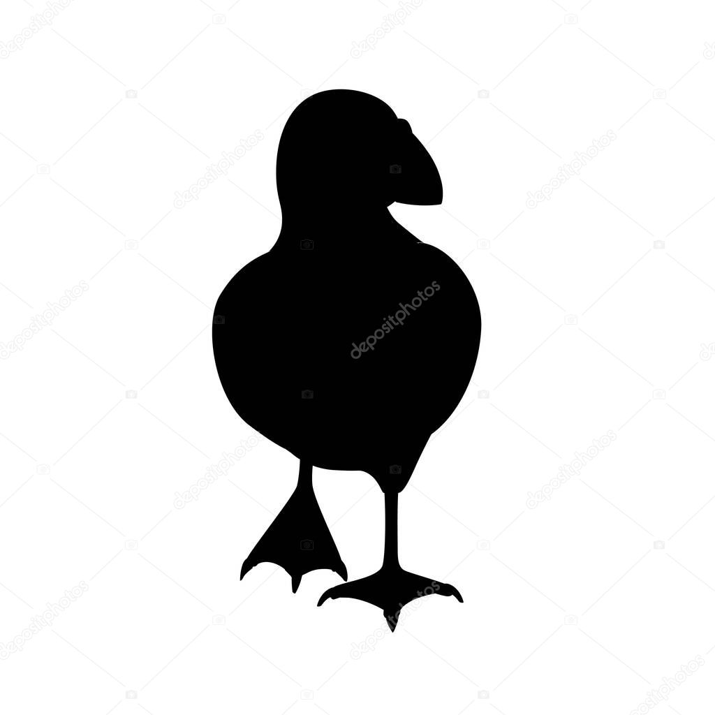 Black silhouette atlantic puffin bird cartoon animal design flat vector illustration isolated on white background.