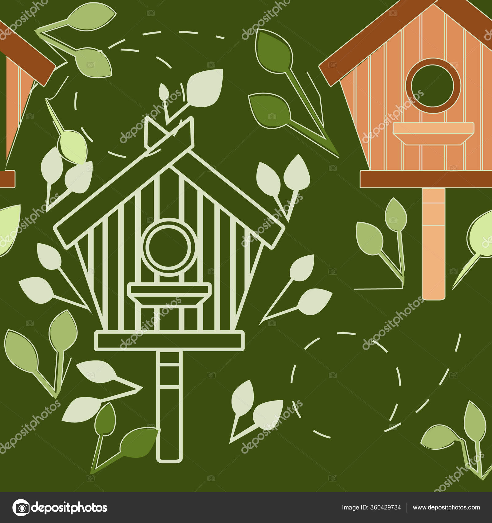 Modelo Sin Costuras Caja Nido Madera Poste Madera Birdhouse Ilustración