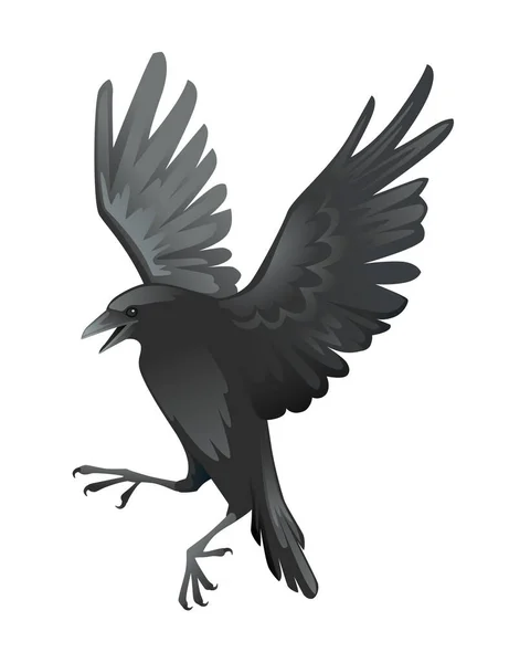 Schwarz Rabe Vogel Cartoon Krähen Design Flache Vektor Tier Illustration — Stockvektor