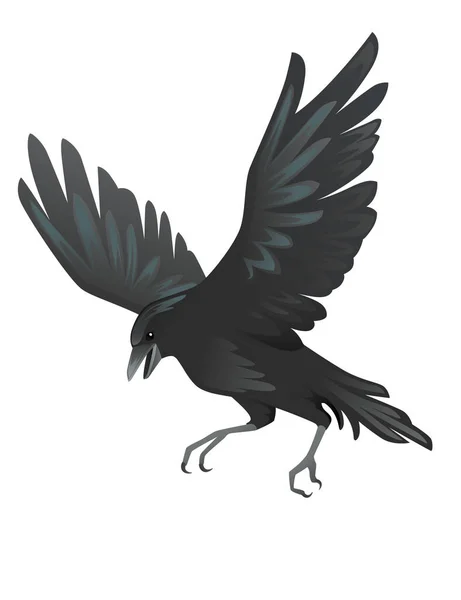 Negro Cuervo Pájaro Dibujo Animado Cuervo Diseño Plano Vector Animal — Archivo Imágenes Vectoriales