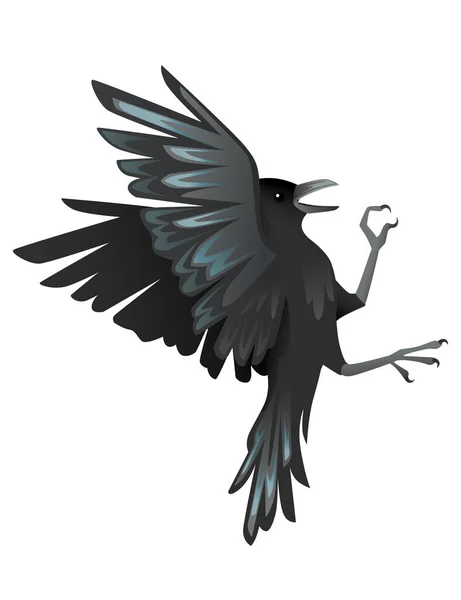 Μαύρο Κοράκι Πουλί Κινούμενα Σχέδια Κοράκι Σχέδιο Επίπεδη Διανυσματική Απεικόνιση — Διανυσματικό Αρχείο