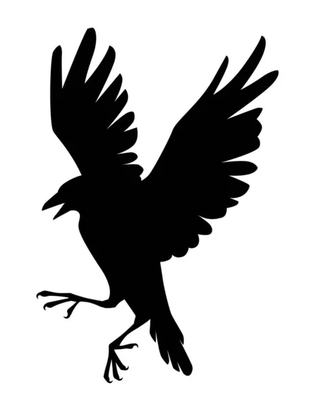 Czarna Sylwetka Kruk Ptak Kreskówka Kruk Projekt Płaski Wektor Zwierzę — Wektor stockowy