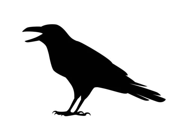 Schwarze Silhouette Rabe Vogel Cartoon Krähen Design Flache Vektor Tier — Stockvektor