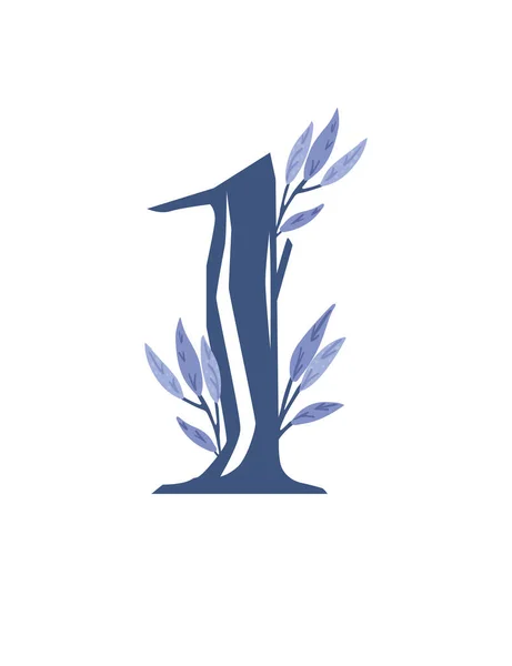 青い葉を持つ第1スタイルの木の枝植物の花のデザイン要素フラットベクトルイラスト — ストックベクタ