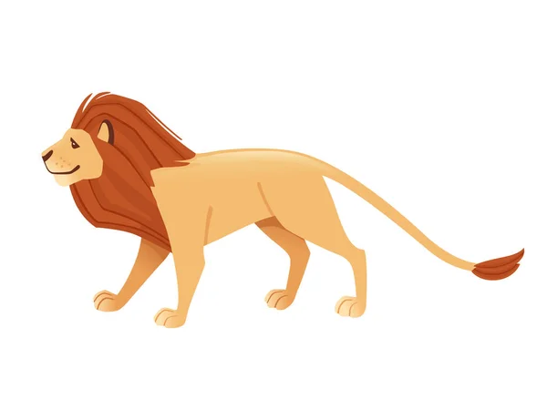 Περήφανος Ισχυρό Χαριτωμένο Λιοντάρι Χαρακτήρα Κινουμένων Σχεδίων Στυλ Ζωικού Σχεδιασμού — Διανυσματικό Αρχείο