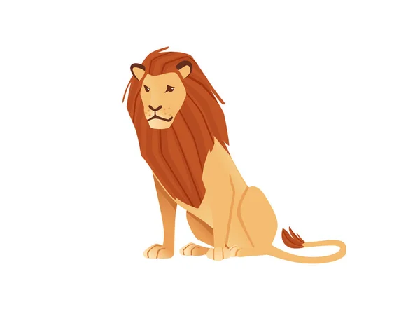Orgulloso León Lindo Poderoso Sentado Personaje Tierra Dibujo Animado Estilo — Vector de stock