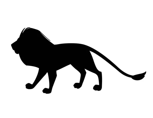 Black Silhouette Proud Powerful Cute Lion Character Cartoon Style Animal — Stock Vector