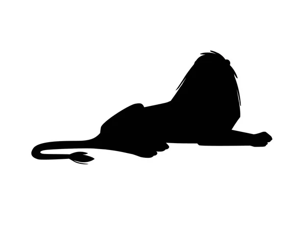 黑色轮廓自豪而有力的可爱狮子躺在地面人物卡通风格的动物设计平面矢量图上 与白色背景相隔绝 — 图库矢量图片