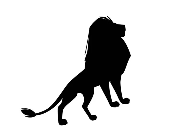 Schwarze Silhouette Stolz Leistungsstarke Niedliche Löwe Charakter Cartoon Stil Tier — Stockvektor