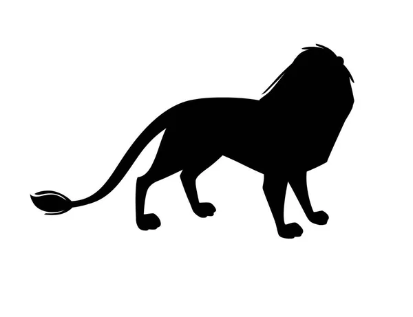 Μαύρη Σιλουέτα Υπερήφανος Ισχυρό Χαριτωμένο Λιοντάρι Χαρακτήρα Κινουμένων Σχεδίων Στυλ — Διανυσματικό Αρχείο