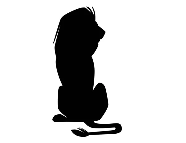 Silhouette Noire Fière Puissante Lion Mignon Assis Sur Sol Personnage — Image vectorielle