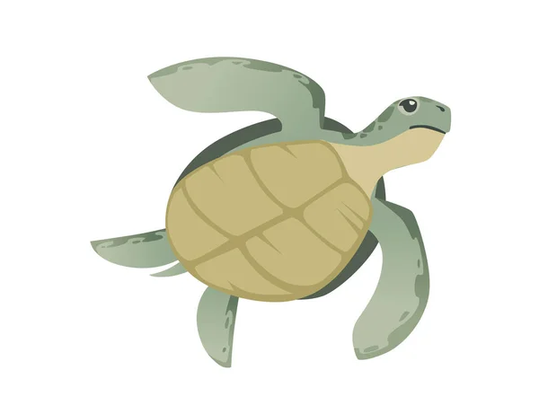 Große Grüne Meeresschildkröte Karikatur Niedlich Tier Design Ozeanschildkröte Schwimmen Wasser — Stockvektor