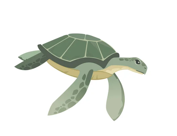 Tortuga Marina Verde Grande Dibujo Animado Lindo Animal Diseño Océano — Vector de stock