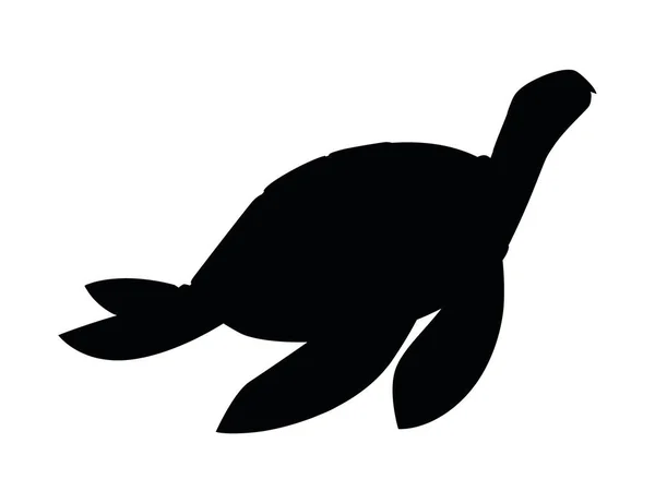 Schwarze Silhouette Große Meeresschildkröte Karikatur Niedlich Tier Design Meeresschildkröte Schwimmen — Stockvektor