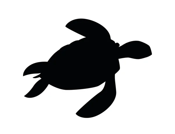 黒シルエットの大きなウミガメの漫画かわいい動物のデザイン水平ベクトルイラストで泳ぐ白い背景に隔離された — ストックベクタ