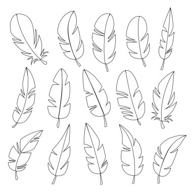 Farklı şekillerin tüyleri vektör taslağı simgeleri beyaz arkaplanda izole edilmiş düz vektör illüstrasyonunu ayarla.