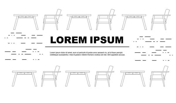 Concepto de diseño de folleto publicitario de estilo esquemático con ilustración de vectores planos de silla y escritorio sobre fondo blanco — Vector de stock