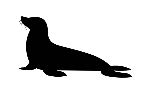 Black silhouette cute seal cartoon animal design flat vector illustration isolated on white background — Stock Vector